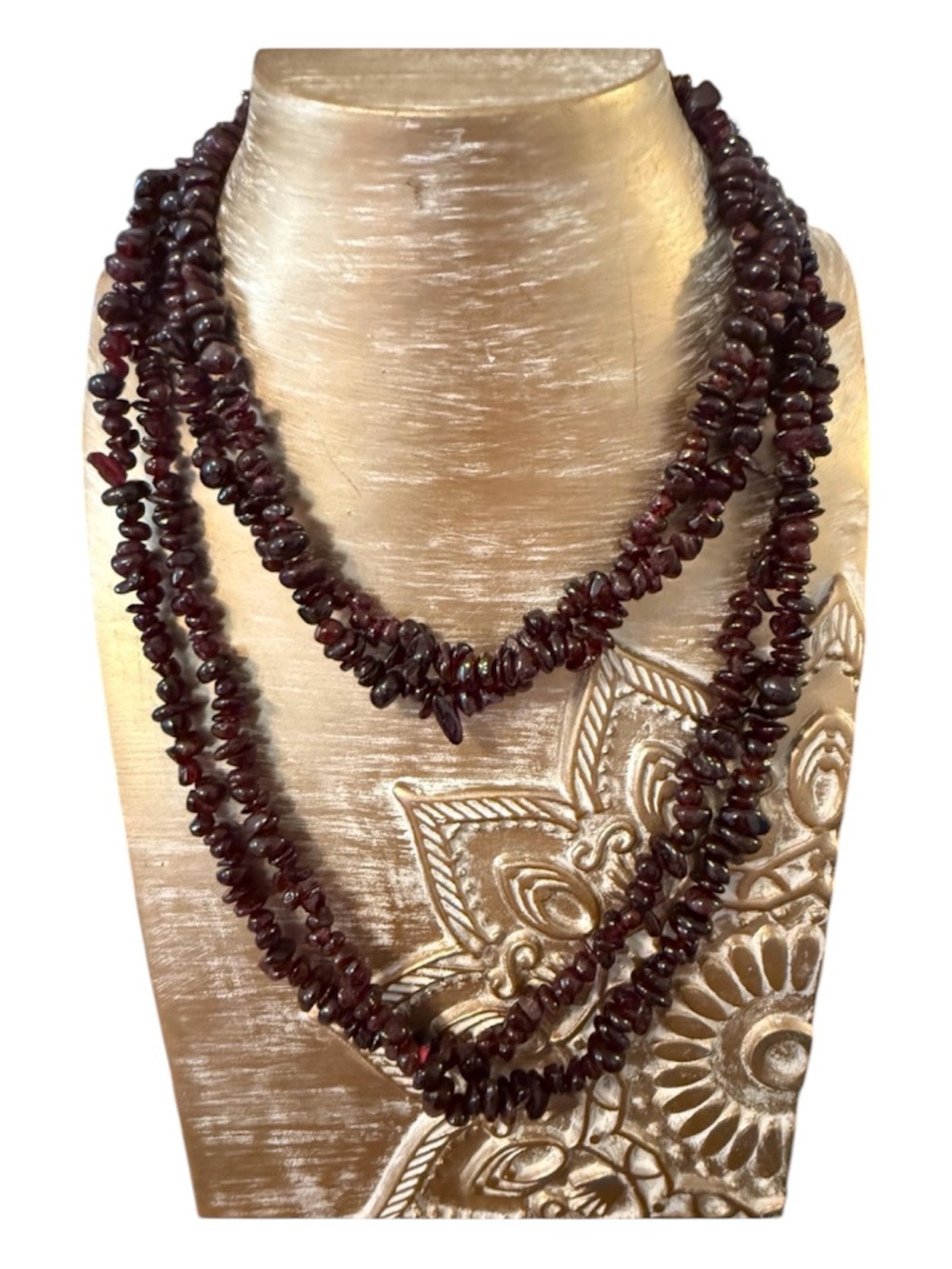 Natural Garnet Chip Necklaces (2) - Deep Red Women Continuous Strand Boho